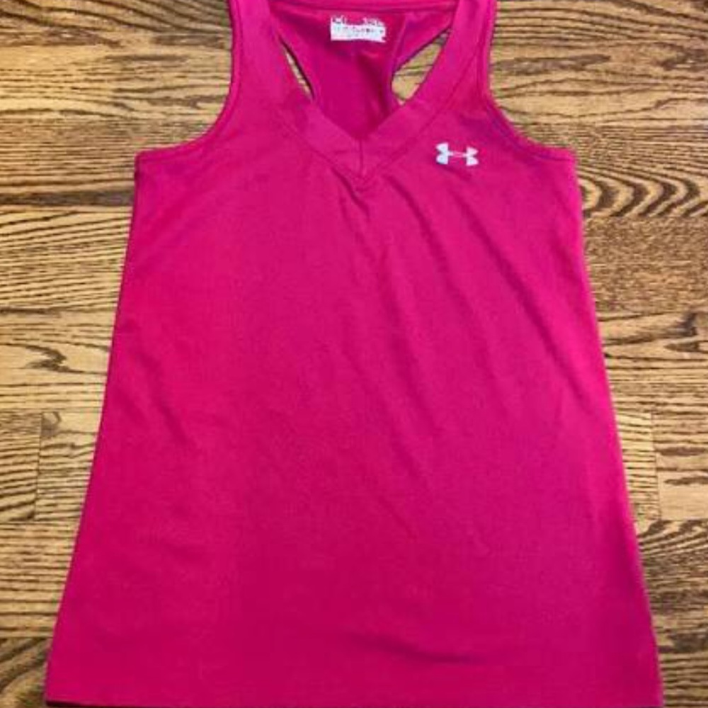 Under Armour pink v neck semi fitted tank. Medium.